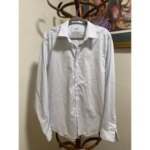 Men's Calvin Klein Dress Shirt - White with Light Blue Stitching - Size XL